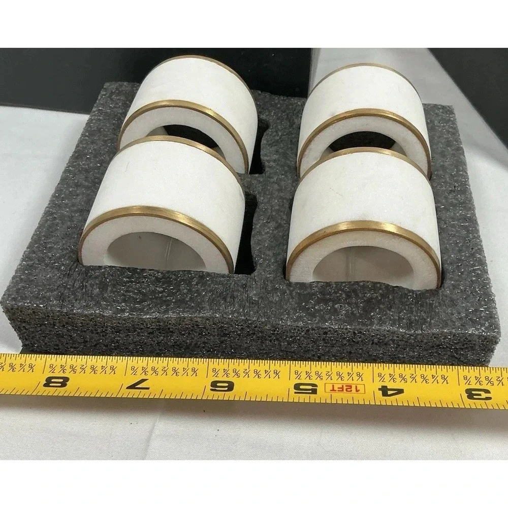 Marble Napkin Holder Rings White  w/ Gold Trim -‎ Set of 4